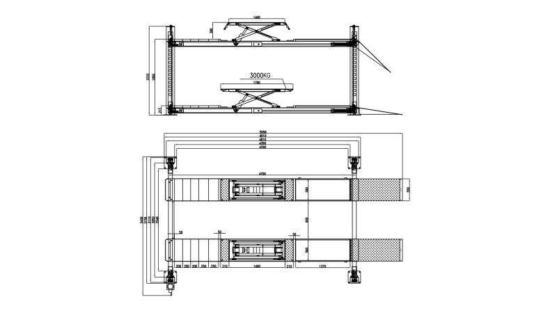 KraftWell KRW4LTWA Подъемник четырехстоечный г/п 4000 кг. платформы для сход-развала с подъемником второго уровня (1)