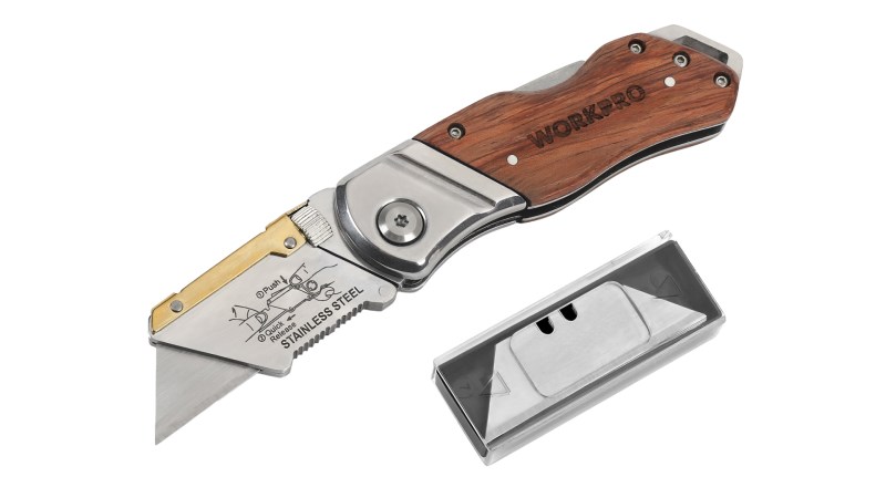  Нож универсальный складной со сменными лезвиями и деревянной рукояткой WP211014 WORKPRO (0)